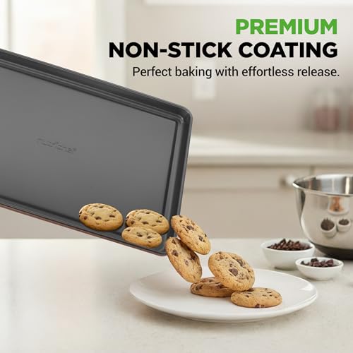 NutriChef 8-Piece Nonstick Stackable Bakeware Set - PFOA, PFOS, PTFE Free Baking Tray Set w/Non-Stick Coating, 450°F Oven Safe, Round Cake, Loaf, Muffin, Wide/Square Pans, Cookie Sheet (Brown) - color: Brown