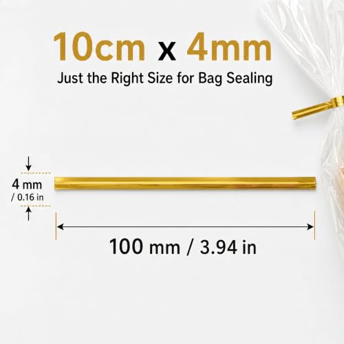 800 Pcs 3.94" Gold Metallic Twist Ties - Reusable, Perfect for Plastic & Cellophane Bags, Bread, Candy & Treat, Party Gift Wraps