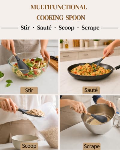 Astercook Cooking Spoon, 2 Pack, Nonstick Safe Silicone Spatula - color: Gray