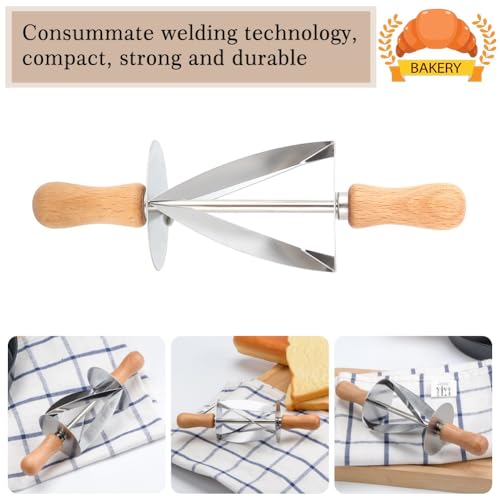 Stainless Steel Croissant Cutter with Wooden Handle – Professional Dough Roller for Baking Croissants Pastry, Cookie and Bread, 7.68 Inch