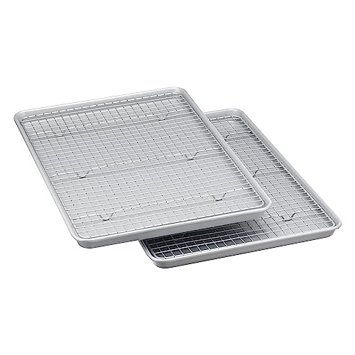 Amazon Basics Ceramic Nonstick Baking Sheets & Cooling Rack Set, Dishwasher Safe, Oven Safe, Half Sheet Size, Gray, 2-Pack - size: Half Sheet - 2 Pack