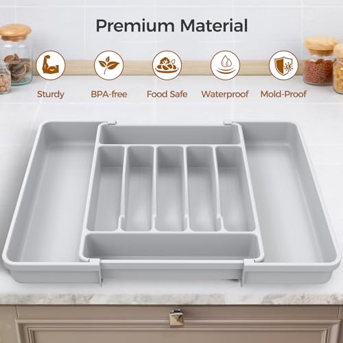 ukeetap Extra Large Expandable Silverware Organizer, Flatware Tray,Gray - color: Gray