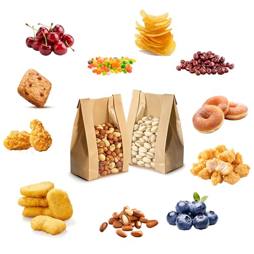 WIKDAY Cookie Bags with Window 50PCS Small Paper Treat Bread Bakery Bags - size: Small Size (3.5" x 2.3" x 7.5") with Stickers A