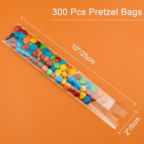 300 Pack 2x10 Inch Pretzel Rod Bags, Clear Self-Sealing Cellophane Bags