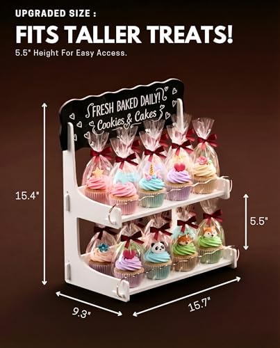 HOTCAN Cookie Display Stand for Bakers & Vendors with Acrylic Front | Wooden Dessert Stand with Chalkboard Sign for Market Booths, Craft Fairs & Events | 2 Tiered Cookie Display for Cupcakes, Muffins & Pastries (White) - color: White, size: 2 Tier