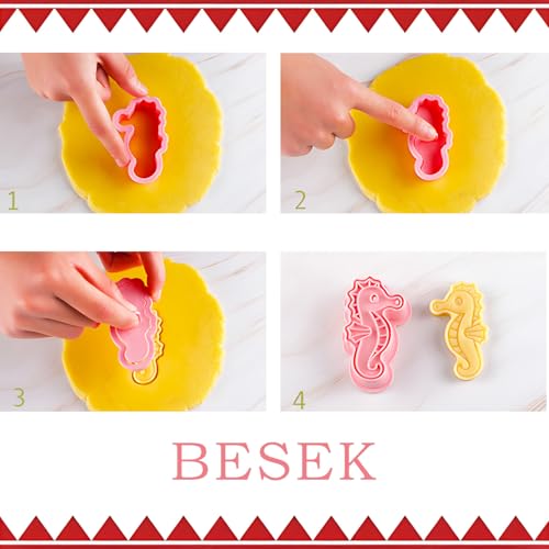 BESEK Ocean Creatures Cookie Cutters: 8 pcs Fish Cookie Cutter Molds for Baking, Dolphin, Clownfish, Octopus, Seahorse, Shark Shaped Biscuit Cutters - color: Ocean