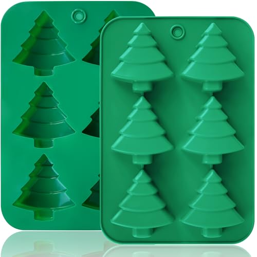 Christmas Tree Silicone Molds 2PCS for Soap Chocolate Candy Cake Cocoa Bomb Bath Bomb Ice Candle Food, 3D Xmas Themed Treat Baking & Freezing Tray BPA Free Food Grade Holiday Moulds - style: Xmas Tree 2PCS