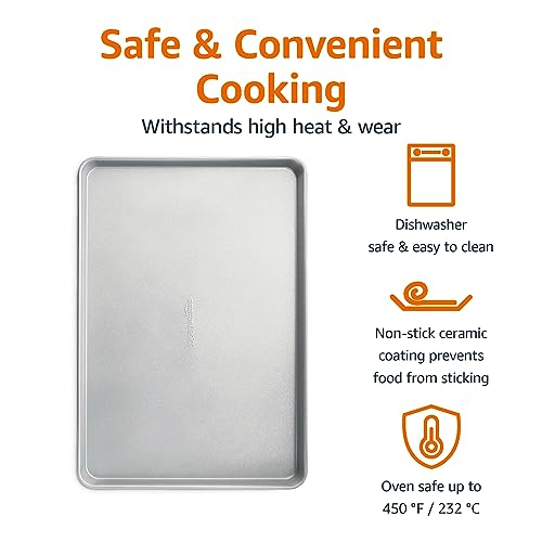 Amazon Basics Ceramic Nonstick Baking Sheet & Cooling Rack Set, Dishwasher Safe, Oven Safe, Half Sheet Size, Gray, 1-Pack - size: Half Sheet - 1 Pack