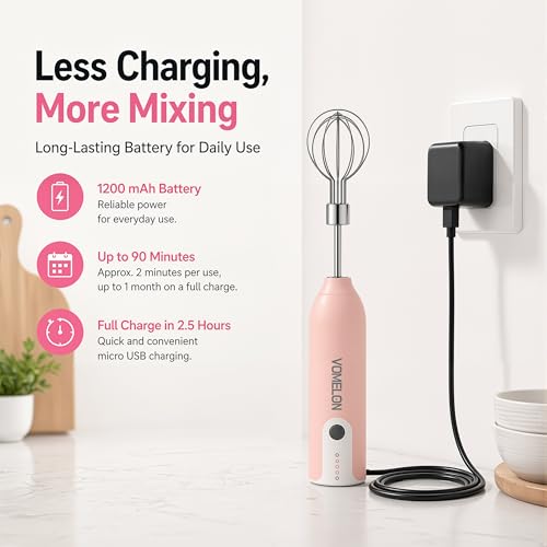 Electric Egg Beater Whisk, USB Charging Mixer, Three-Speed Adjustment, Suitable for Whisking Eggs, Cream, Sauce, Jam Supplements and More, Pink - color: Pink