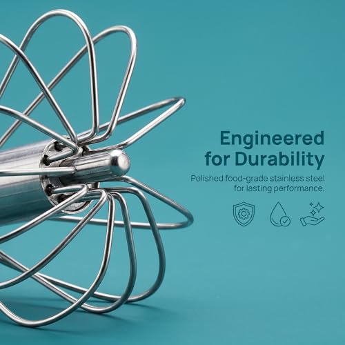 Semi-Automatic Whisk,Stainless Steel Egg Whisk,Premium Stainless Steel Mixer for Kitchen Cooking,ldeal Egg Beater All Purpose Stirrer (10 inch)