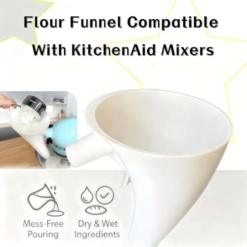 Flour Funnel for KitchenAid Mixer - Compatible with 5 Qt & 4.5 Qt Bowl-Lift Models | Dishwasher Safe, Anti-Splash Design for Mess-Free Baking | Includes 2-Piece Set (White) - color: White