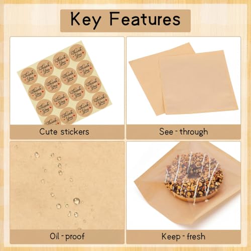120 Pack Cookie Packaging Bags with Stickers, 8.3×9.8 In Paper Bakery Bags - size: 8.3" x 9.8"