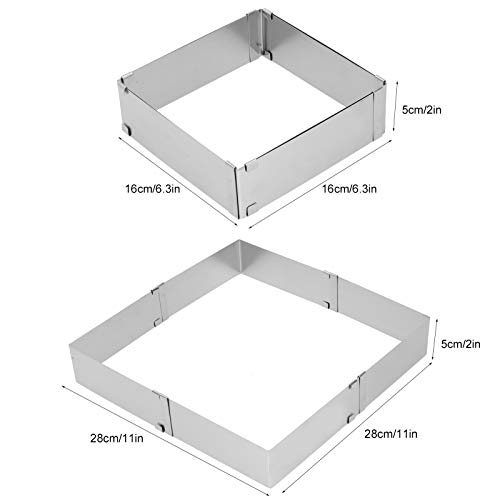 BORDSTRACT Square Adjustable Cake Mould, Stainless Steel Rectangle Cake Tin Cutter Baking Frame for Mousse Tiramisu (Large (16~28cm)