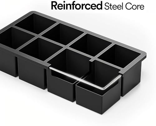 Ice Cube Molds, 2 Pack Silicone Trays for 8 Large Square Cubes - color: 2" Cube w/ cover (Black)