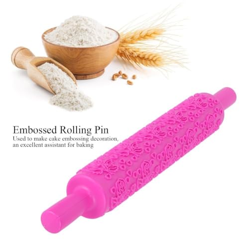 Embossed Fondant Rolling Pin,PP Plastic Pattern Roller with Dual Handles for Cookies,Pastry,Cake Decor,14.37 x 1.97 in(Rose Heart) - size: Rose Heart
