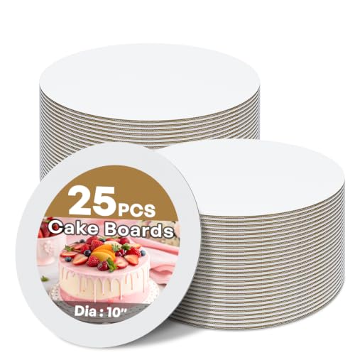 RYDDOY 25 Pcs Cake Boards 10 inch Round Cake Board, Cardboard Cake Rounds - color: White-25 Pcs