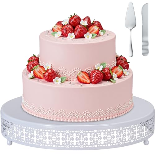 Wenqik White Metal Cake Stand 14 Inch with Cutting & Spatula - color: White, size: 14 Inch