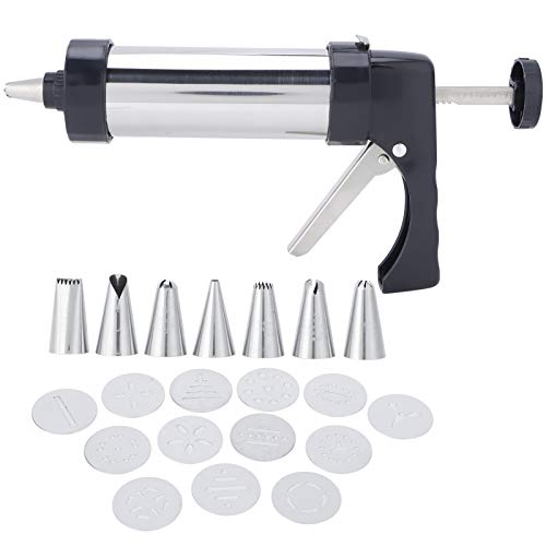 Stainless Steel Cookies Press, Cookie Press Gun Kit with 13 Cookie Discs and 7 Piping Tips for for DIY cake Maker Baking Supplie