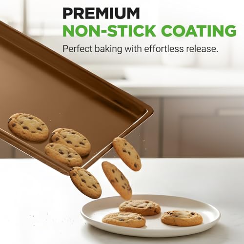 NutriChef 2-Piece Nonstick XL Cookie Sheets for Baking - 22" x 16" Stackable Extra Large Baking Sheet - Carbon Steel Baking Pans, PFOA, PFOS, PTFE Free- NCLGBP28 - color: Gold, size: 2-Pack