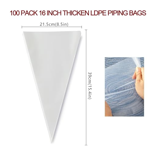 Cokuma 16" Piping Bags, 100 Count Disposable Pastry Bag for Cake Decorating