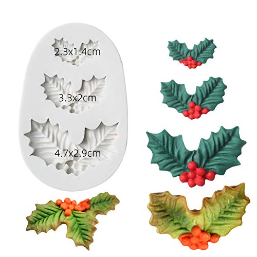Christmas Fondant Mold Holly Leaf Silicone Fondant Candy Molds Set of 5