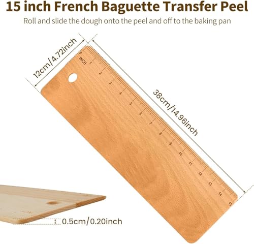 Baguette Transfer Peel, 15 Inch Long, Flipping Board for Baking of French Baguette Bread, Loaves and Ciabatta, Keep Dough in Shape, Made with Food-Grade Premium Beech Wood - size: 15"L x 4.8"W