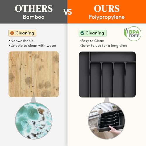 Lifewit Expandable Silverware Drawer Organizer, Kitchen Utensil Tray - color: Black, size: XL (13"-22.4" W × 15"D)
