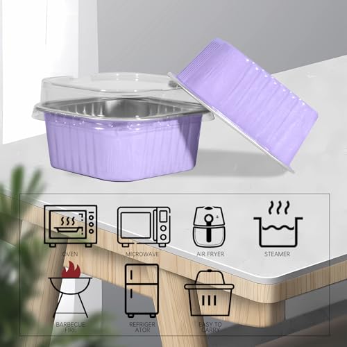 50 Pcs Mini Square Baking Cups with Lids,10oz Aluminum Foil Mini Cake Pans with Lids,Disposable Ramekins Cake Pans,300ml Dessert Cups Cupcake Pans for Wedding Birthday Party,Purple - color: Purple, size: 10oz