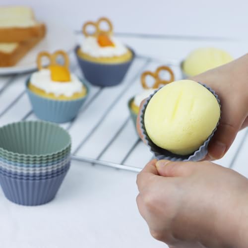 24Pack Silicone Muffin Cups, Reusable Cupcake Liners Molds for Baking, 3 Shapes Lunch Box Bento Dividers-Round, Square, and Rectangular (Grey Series, Regular Size) - color: Grey Series, size: Regular Size