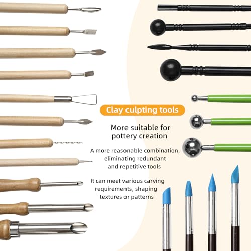36 PCS Clay Tool, Clay Sculpting Tools Kit, Pottery Tools Can be Used for Stippling, Carving, Molding, and Shaping Clay Crafts, for Beginners, Hobbyists, Artists - color: 36PC-wood