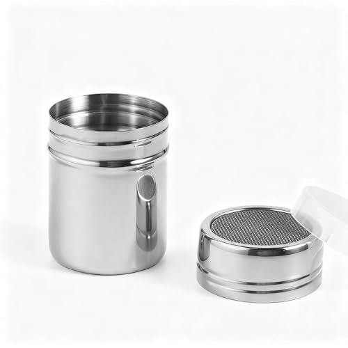 2 Pcs Stainless Steel Powdered Sugar Shaker Duster with Lid