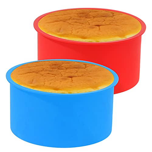 12pcs Silicone Cake Mold Baking Round Cake Molds 4 Inch Non-Stick Baking Pan Kitchen Silicone Cake Molds for Baking(Red, Blue, 4inch) - color: Red,Blue