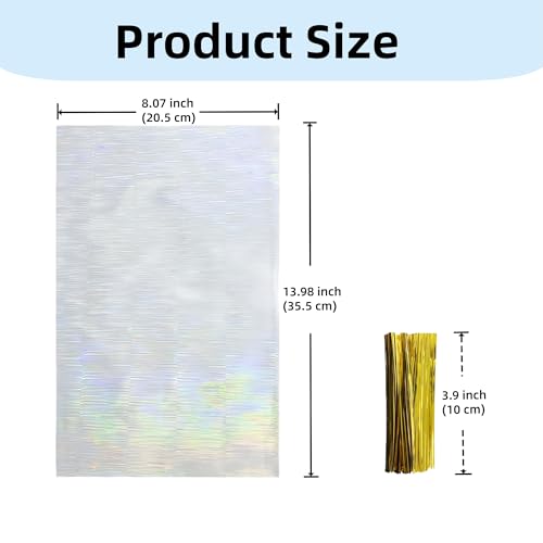 FERENLI 50 Pcs 8.07x13.98 inch Holographic Clear Cellophane Treat Bags - size: 8.07x13.98 inch (20.5x35.5 cm)