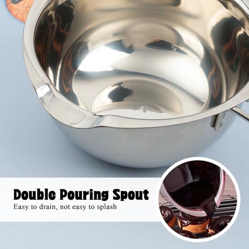2Pcs 600ml/20oz Stainless Steel Double Boiler Pot with 2 Metal Spoon, Chocolate Melting Pot for Melting Chocolate Butter Cheese Candle and Wax Making Kit Double Spouts - size: b. 600ml/20oz