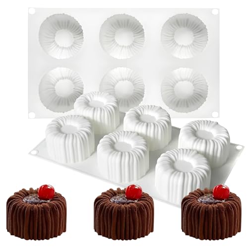 6-Cavity Silicone Mousse Cake Mold, Fluted Round Design, 29.5x17.2cm - color: White-QY193
