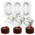6-Cavity Silicone Mousse Cake Mold, Fluted Round Design, 29.5x17.2cm - color: White-QY193