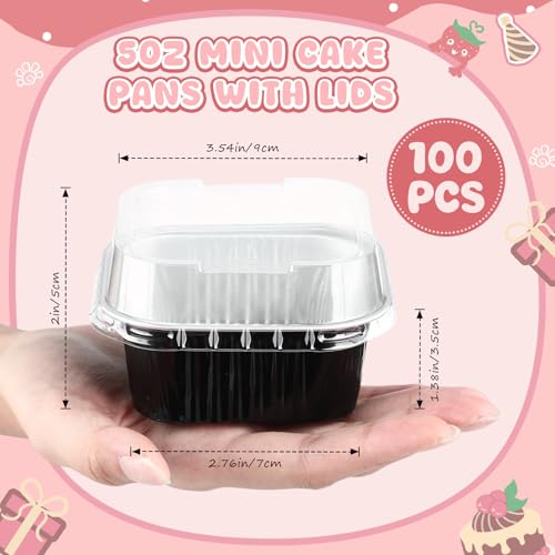 Skylety 100 Pcs 5oz Mini Square Cake Pans with Lids, Black - color: Black