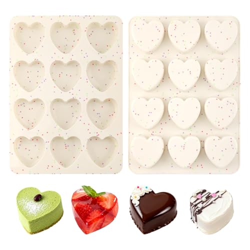 Heart Shaped Silicone Mold 2 Pack, 24 Cavity Mini Egg Bite and Baking Mold
