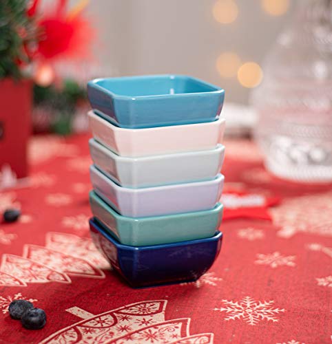 DELLING 3 Oz Ceramic Dip Bowls Set of 6 Colorful, Porcelain Dipping Sauce Cups - Small Bowls for Soy Sauce Ketchup BBQ Condiment, Stackable Dishwasher Microwave Safe - size: 3oz