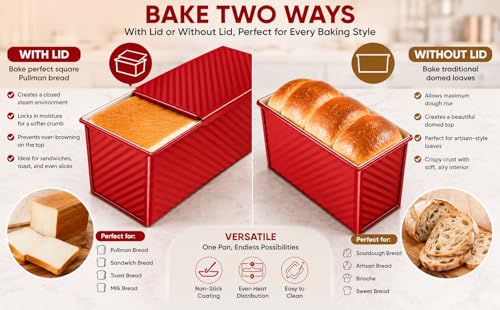 Bread Loaf Pan with Lid-2Pack, 2.2LB & 1LB - color: Red with White Interior, size: 2.2LB & 1LB