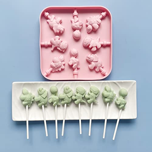 Cute Dino Silicone Lollipop Mold Set,T-rex Hard Candy Sucker Mold (Dino) - color: Dino