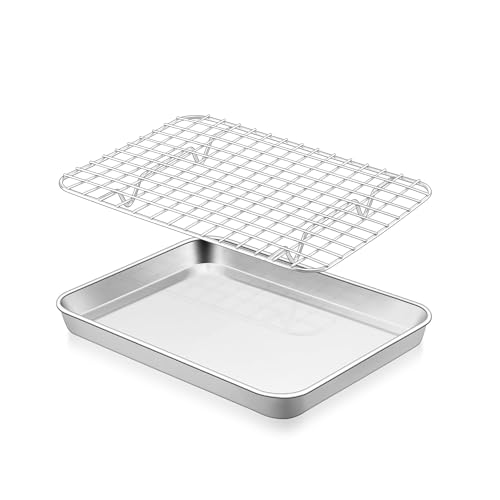 E-far Baking Sheet with Wire Rack Set, 9.5" x 7.3" (1 Pan +1 Cooling Rack) - size: 9.3"x7.3"