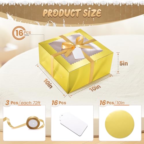 32Pcs 10 Inch Cake Boxes with Cake Boards (16Boxes & 16Boards) Gold - color: Gold