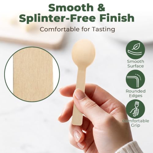 LotFancy 100Pcs Mini Wooden Spoons, 4" Disposable Tasting Sampling Spoons - size: 100 Spoons(4" Length)