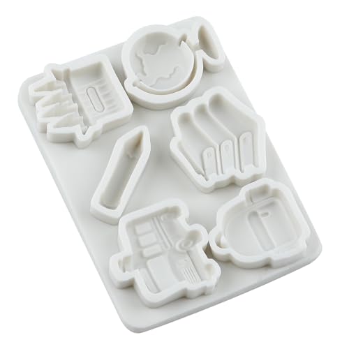 School Bus Schoolbag Fondant Mold Book Globe Pen Silicone Molds - color: Style H