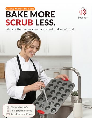 Boxiki Kitchen 24 Cup Mini Muffin Pan with Silicone Handles | Professional Non-Stick Cupcake Pan for Muffins, Cupcakes, Egg Bites, and More
