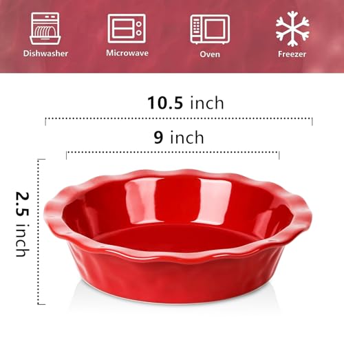 vicrays Ceramic Pie Pan for Baking - 9 inch Pie Plate, Round, Fluted and Deep Pie Dish for Tart, Pizza, Apple Pie, Quiche, Pot Pies, Cake - Reactive Glaze (Red) - color: Scarlet Red