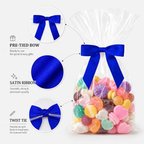 50 Pcs Satin Bows with Twist Ties, 2.5 Inch Gift Wrapping Bows, Royal Blue - color: Royal