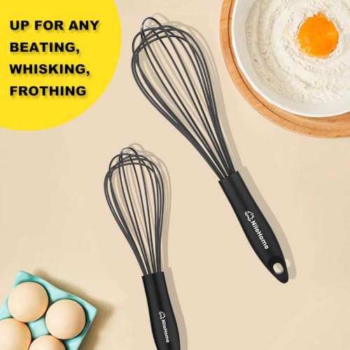NileHome Silicone Whisk Set 8" 10" Kitchen Whisk Black,2-pack - size: 2-Pack