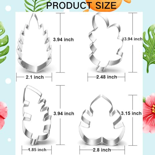 LUBTOSMN 4 Pcs Tropical Leaves Cookie Cutter Set, Dishwasher-Safe